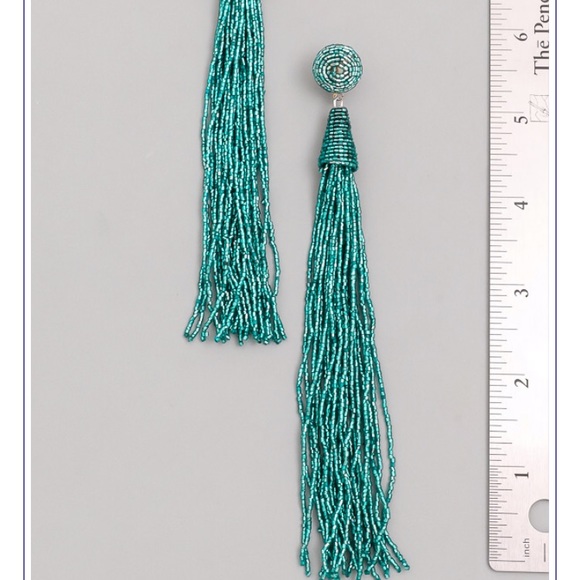 Black Beaded Tassel Earrings - Picture 2 of 5